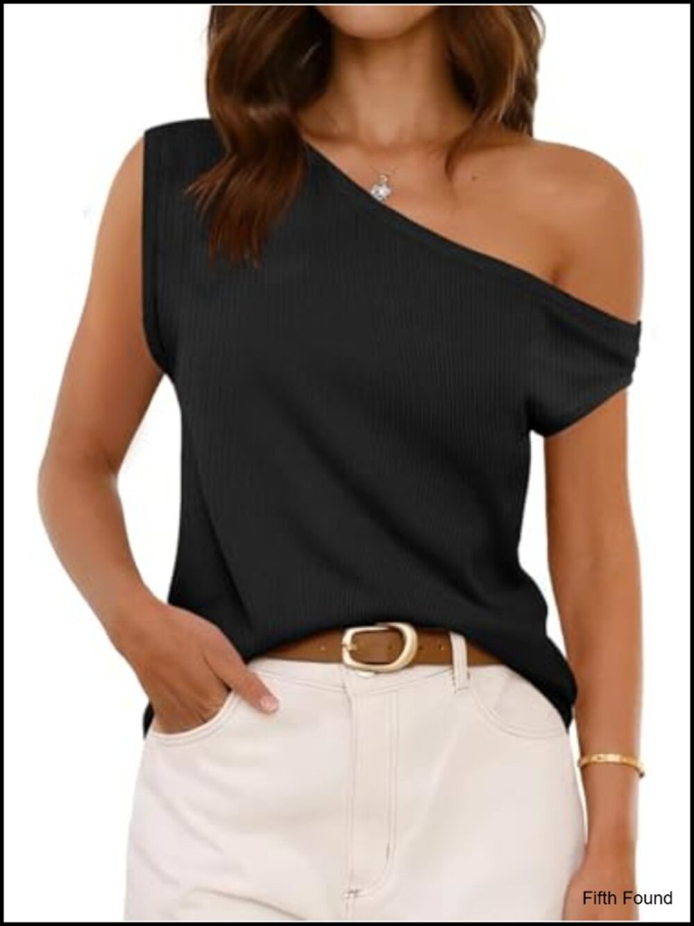 Off One Shoulder Ribbed Knit Tank Top Casual Summer Sleeveless Top